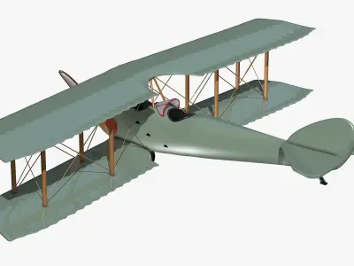 Blue Biplane Low-poly 3D model