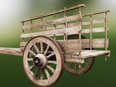 Old Wooden Rusted Cart Low-poly 3D model