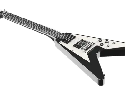 Detailed Black V Electric Guitar 3D model