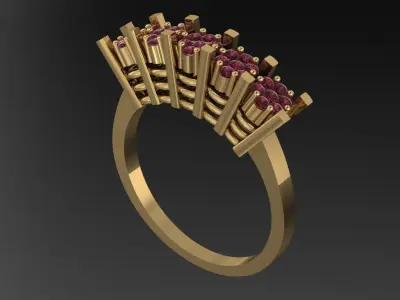 engagement ring with 5 round gem flowers Free 3D model