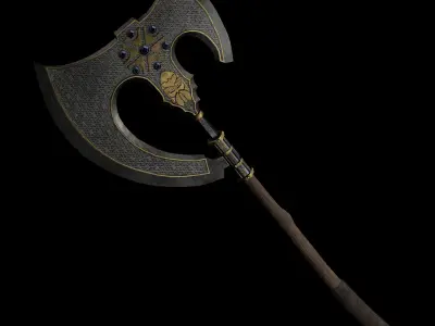 Slavic viking great fantasy axe Low-poly 3D model
