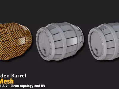 Wooden Barrel  Base Mesh Low-poly 3D model