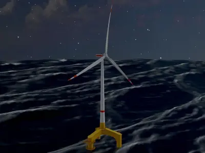 Wind turbine with Offshore Foundation E1 H-132 RD 172m animation Low-poly 3D model