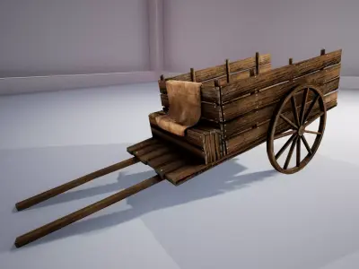 Medieval Cart Low-poly 3D model 7
