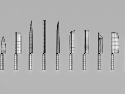 11 Japanese knives for cooking 3D model