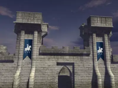 Medieval castle modular walls and towers Low-poly 3D model