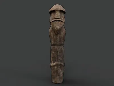Big Slavic Wooden Medieval Settlement Totem Statue Low-poly 3D model