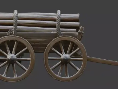 Viking Wooden Cart 3D Model v01 Low-poly 3D model