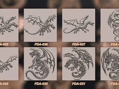 100 Dragon symbols and elements Brush and Alpha 3D model