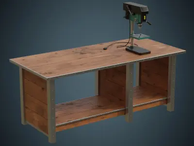 Drill Press And Workbench 1A Low-poly 3D model