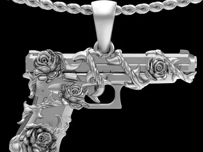 Gun Glock Flower pendant gold printable jewelry 3D print model