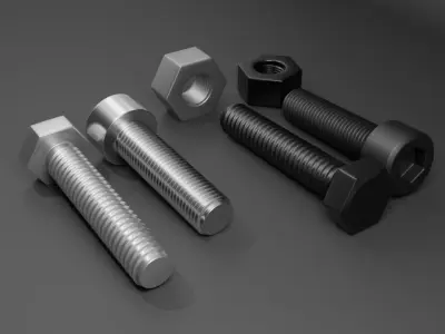 Low Poly Nuts on Bolts  3D model Low-poly 3D model