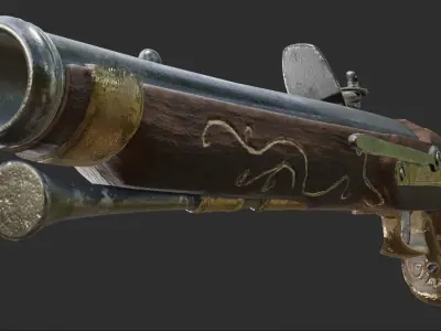Flintlock pistol 1733 decorated Low-poly 3D model