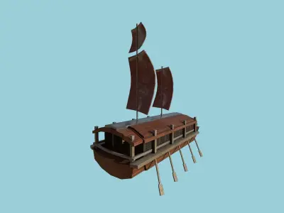 Korean Turtle Ship - Medieval Warship 05 Low-poly 3D model