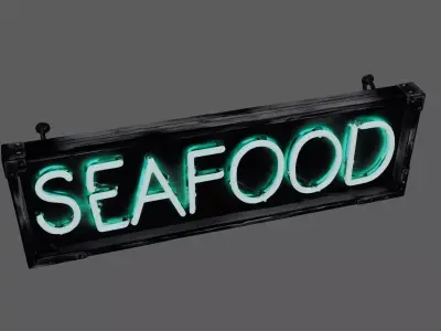 Stylized Neon Signboard - Seafood Restaurant Sign Low-poly 3D model