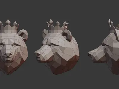 Bear with Crown 3D Print Low-poly 3D model
