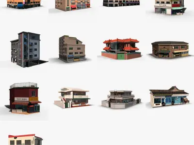 13 LowPoly Building in Korea Collection 01 3D model