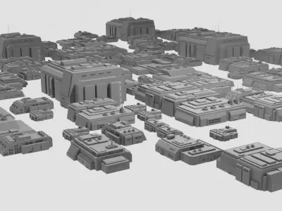 Sci-Fi Residential Buildings Pack - 10 Futuristic house block Low-poly 3D model