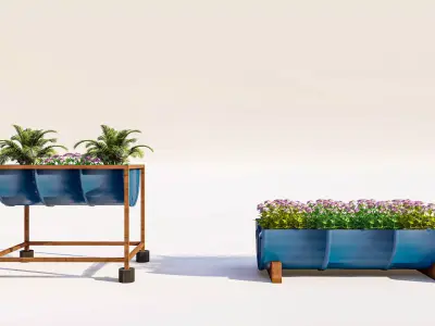 Outdoor Drum Planter Collection Low-poly 3D model