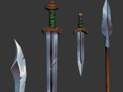 Shield and weapons Low-poly 3D model