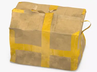 Old Damaged Dirty Cardboard Box Yellow Tape 3D model