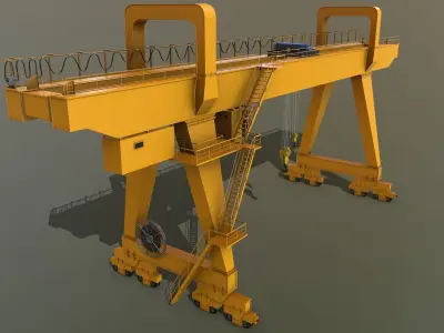 PBR Double Girder Gantry Crane V2 - Yellow Dark Low-poly 3D model
