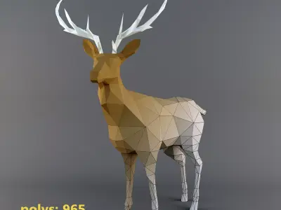 DeerLowpoly deer with antlers Low-poly 3D model