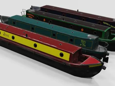 Narrowboat british narrowboats Low-poly 3D model
