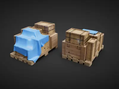 Wood Boxes pack  Low-poly 3D model