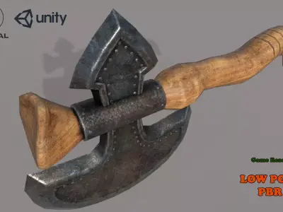 Game Ready Wooden Axe  Low-poly 3D model