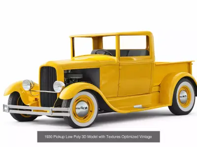 5 Low Poly Vintage Car Pickup Pack Retro Vehicle Bundle low-poly