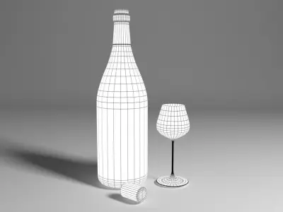 Wine Glass and Bottle Low-poly 3D model