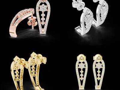Diamond Drop Earrings Antique Floral Frame 3D Model STL 3D print model