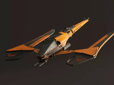 Spaceship orange and flying Low-poly 3D model