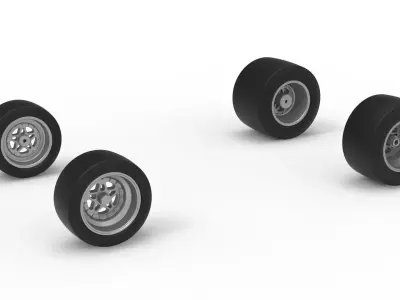 Wheel Set of Pavement Silver Crown Car Scale 1 to 25 3D print model