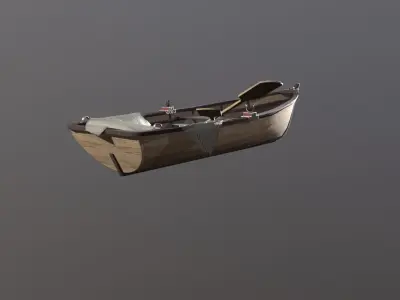 Old wooden boat 3D model Low-poly 3D model