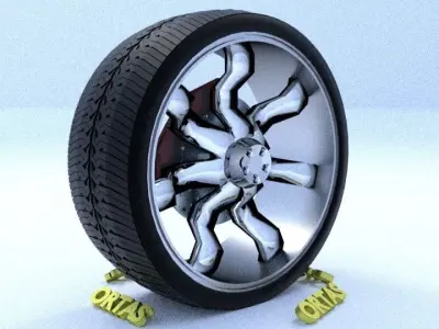 ORTAS CAR RIM 22 GAME READY RIM TIRE AND DISC 3D model