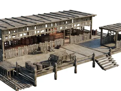 Old Wooden Storage Building 4K Textures GameReady 83 Low-poly 3D model