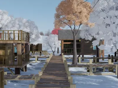Winter Village Scene 3D model purchase