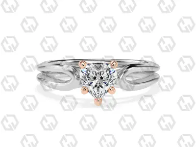 Ring 224 Heart shape split shank solitaire ring with Gems 3D print model