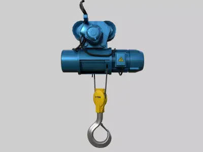 Electric Hoist Motor with Hook Assembly Low-poly 3D model