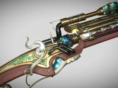 Steampunk Coil  Axe-Musket Low-poly 3D model