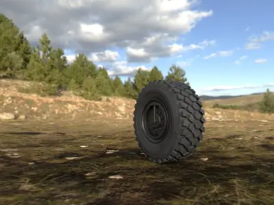 Military Tire with Wheel Low-poly 3D model