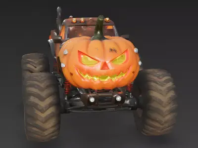 Realistic Halloween Pumpkin Monster Truck 3d model Low-poly 3D model