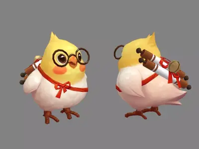 Cartoon bird with glasses Low-poly 3D model