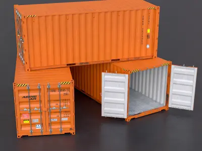 20ft Cargo Container Orange Low-poly 3D model