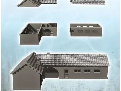 Military barracks with central access arch and tile roof 3 - Wor 3D print model