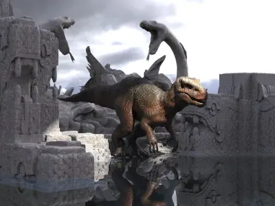 Tyrannosaurus rex  In Mayan Temple ruins Kit bash 3D model
