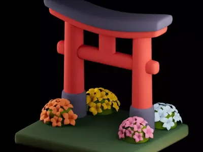 Stylized Japanese Torii Gate  Cartoon Shrine Entrance Low-poly 3D model