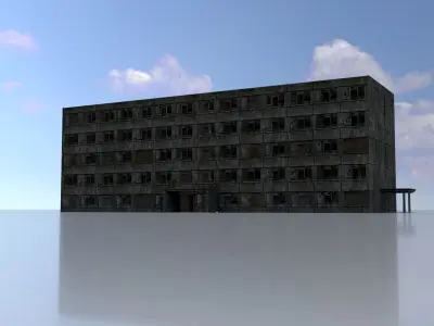 Old military barrack version 1 ruin 11 Low-poly 3D model